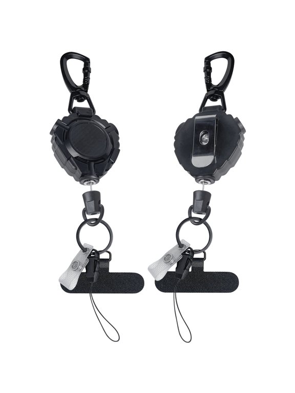 2 Pack Retractable Keychain with Metal Carabiner Strong 9oz Retraction for Phone Keys ID Badge Multi Function Durable Abs Black