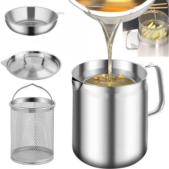 Multifunctional Oil Filter Pot,Bexikou 2L Stainless Steel Oil Filter Pot,Large Capacity Versatile Oil Filter Pot,Heavy Duty Bacon Grease Container Oil Filter Tank for Kitchen Camping