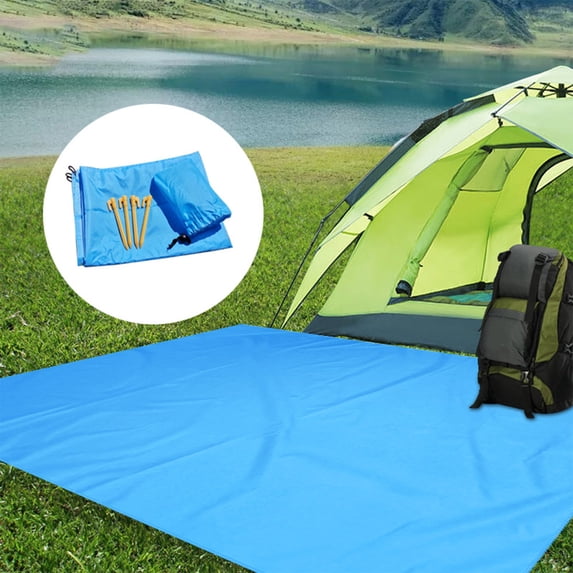 Multifunctional Outdoor Camping Awning and Rainproof Mat, 59x43in Lightweight Tear-Resistant Plastic Blanket, Damp-Proof Beach Picnic Hiking Shade Pad, Blue/Green