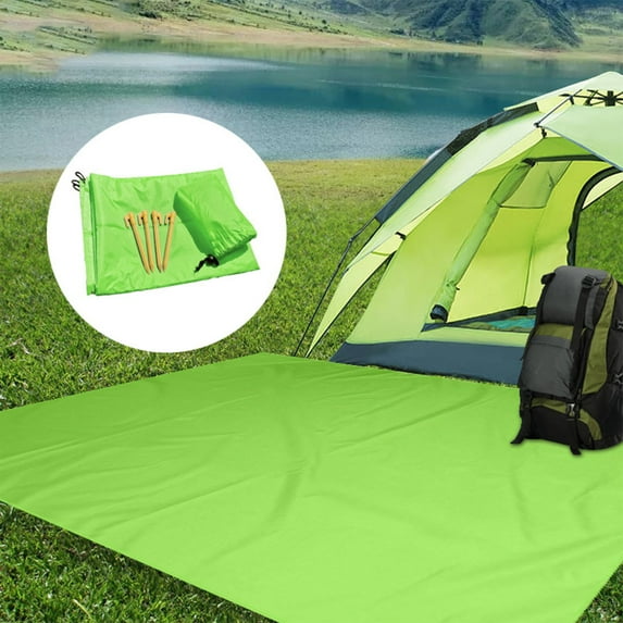 Multifunctional Outdoor Camping Awning and Rainproof Mat, Waterproof Beach Blanket, Moisture-Proof Picnic, Tent, and Emergency Mat, 59x43 in, Lightweight and Portable, Blue/Green