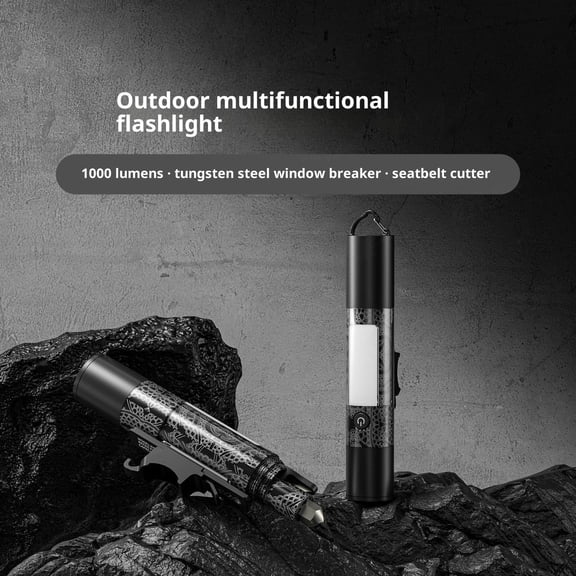Multifunctional Outdoor Flashlight, Car Emergency Window Breaker and Cutter, 15 Lighting Modes, Side Magnet, Rechargeable Retractable Flashlight for Camping Emergency light pocket