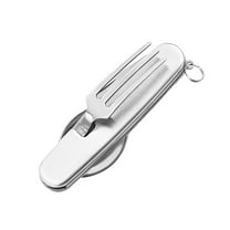 Multifunctional Outdoor Folding Cutlery Set - Knife, Fork, Spoon, and Bottle Opener in Stainless Steel for Camping and Hiking