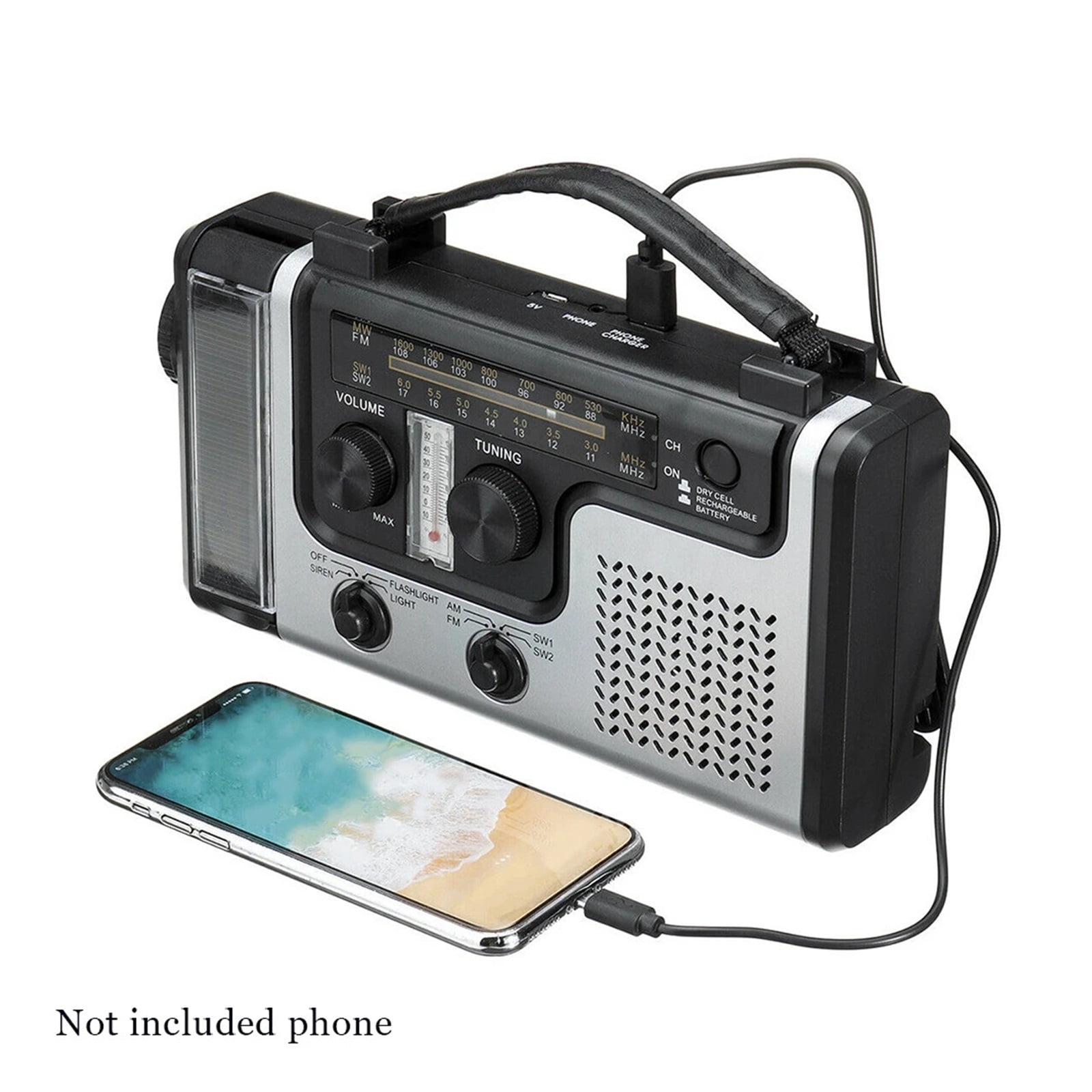 Multifunctional Outdoor SOS Emergency Flashlight Solar Hand-Cranked Power Generation Radio Weather Broadcast ,Portable
