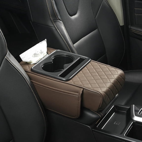 Multifunctional PU Leather Car Armrest Box Mat, 2026 New 5-in-1 Car Console Organizer, Car Armrest Storage Box with Cup Holder & Phone Holder, for Most Vehicles, New Car Accessories