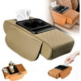 thumbnail image 1 of Multifunctional PU Leather Car Armrest Box Mat, 2026 New 5-in-1 Center Console Cover Cushion, with 2 Storage Bags Cup Holder, Tissue Box Slot, Phone Slot for Most Cars (Red), 1 of 7