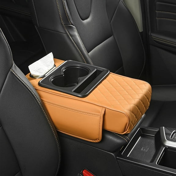 Multifunctional PU Leather Car Armrest Box Mat, Universal Center Console Cover with Storage Organizer, Non-Slip Driver and Passenger Side Arm Rest Pad