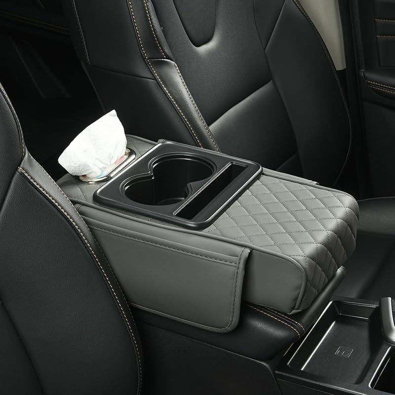 Multifunctional PU Leather Car Armrest Box Mat, Universal Center Console Cover with Storage Organizer, Non-Slip Driver and Passenger Side Arm Rest Pad