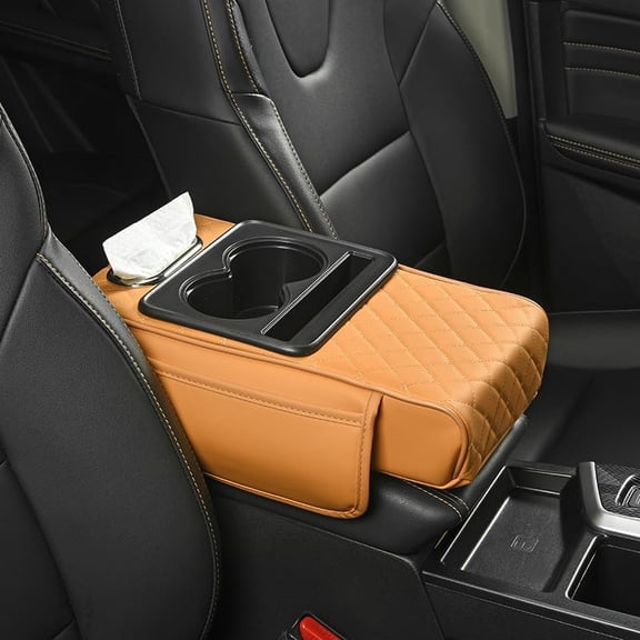 Multifunctional PU Leather Car Armrest Box Mat, Universal Center Console Cover with Storage Organizer, Non-Slip Driver and Passenger Side Arm Rest Pad
