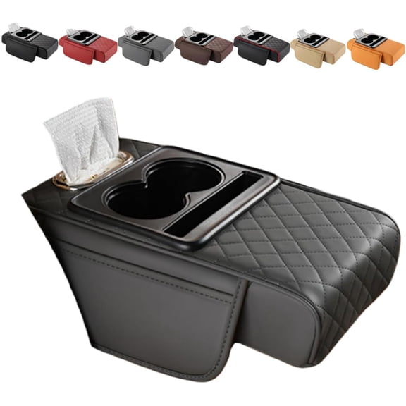 Multifunctional PU Leather Car Armrest Box Mat with Central Elbow, 2026 New Universal Fit Cushion Organizer 5-in-1 Center Console Cover
