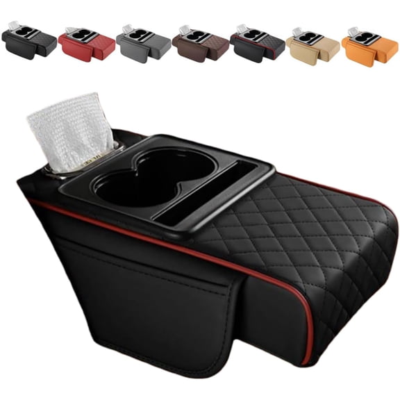 Multifunctional PU Leather Car Armrest Box Mat with Central Elbow, 2026 New Universal Fit Cushion Organizer 5-in-1 Center Console Cover
