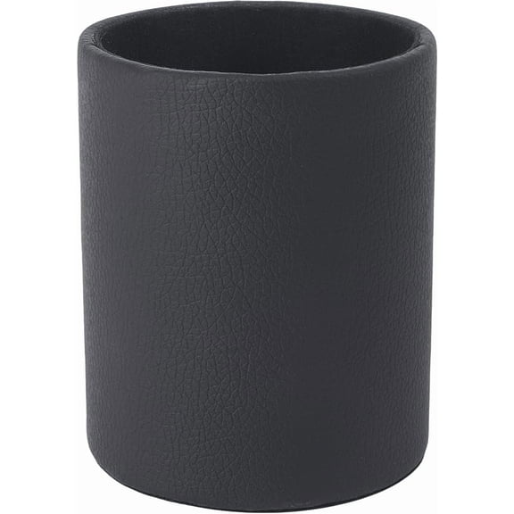 Multifunctional PU Leather Pens Holder Black Leather Pencil Cup Round Stationery Container Luxury Glitter Bling Makeup Brush Stroage Box Case Desktop Organizer for Desk Office 1pc