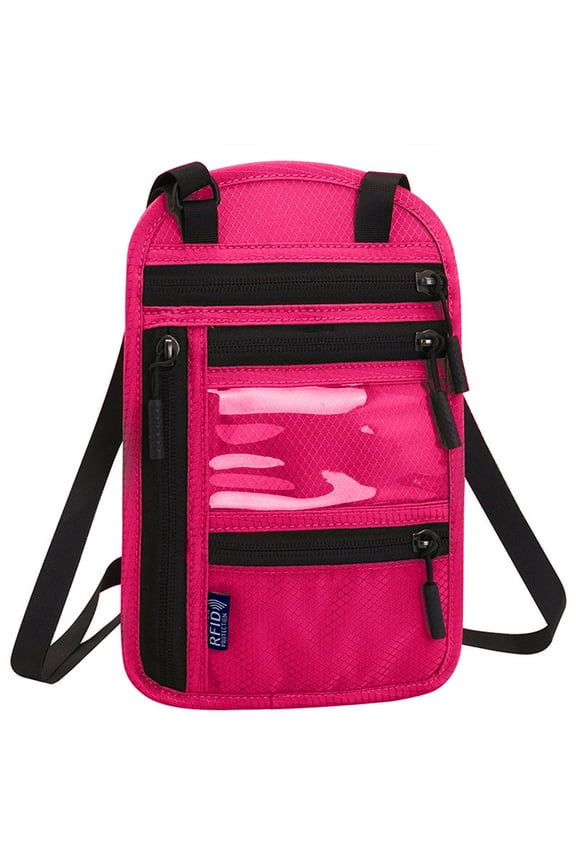 Multifunctional Passport Crossbody Bag RFID Blocking Nylon Travel Wallet Neck Pouch Security Organizer with Zipper Compartments for Men Women Airplane Airport Safe Valuables Storage 9x6in Black