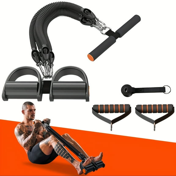 Multifunctional Pedal Puller Resistance Rope - 4-Tube, 120lbs, 2 Handles & 2 Door Latches - Waist, Arm, Leg Training - Home Fitness Multi-Function Equipment