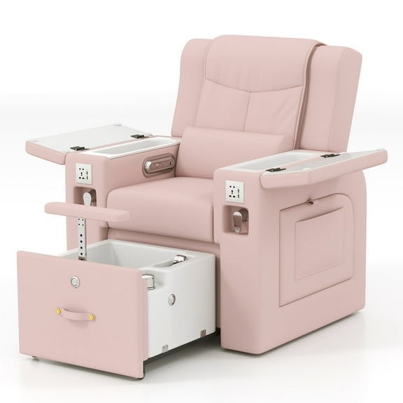 Multifunctional Pedicure Manicure Nail Art Station Salon Beauty Spa Tattoo Massage Chair Recliner with Smart Foot Bathtub(Pink)