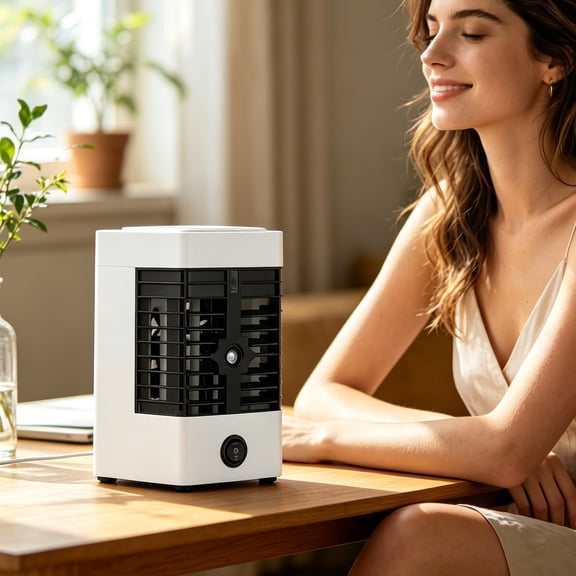 Multifunctional Personal Evaporative Cooler Desk Cooling Fan Humidifying Air Cooler, 3 Wind Speed Silent Timing Mini AC Fan for Indoor Bedroom Study Office Use