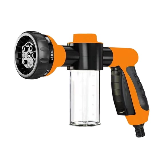 Multifunctional Pet Bathing Spray Brush ABS Gentle Foaming Grooming Sprayer with 8 Adjustable Water Settings Ergonomic Handheld Design for Dog Cat Indoor Outdoor Bath Orange