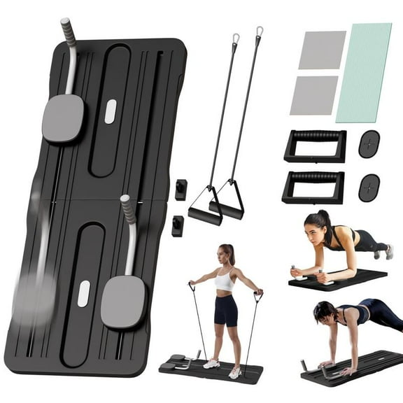 Multifunctional Pilates Abdominal Training Board with Resistance Bands & Push-Up Stand, Foldable Compact Design, 1 Piece