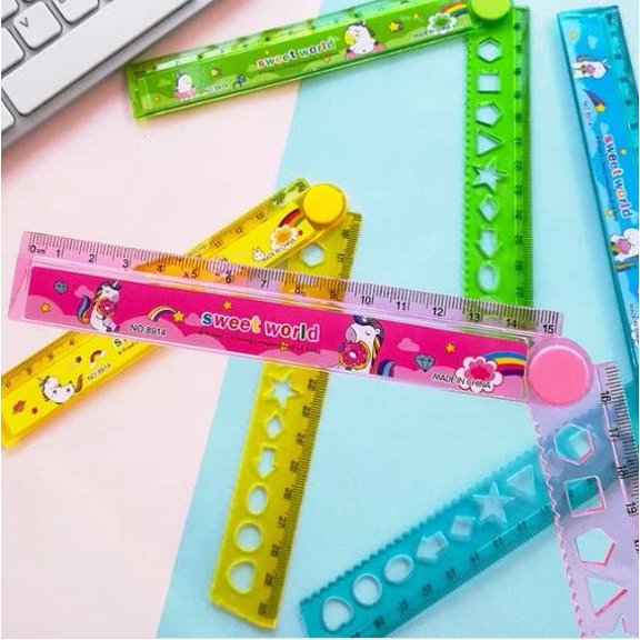 Multifunctional Plastic Foldable & Adjustable Drawing Ruler Scale | Design Geometry | Pack Of 12