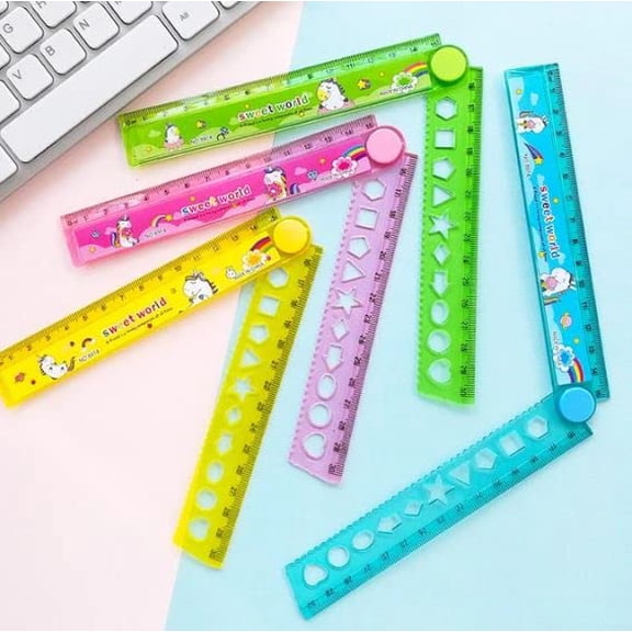 Multifunctional Plastic Foldable & Adjustable Drawing Ruler Scale | Design Geometry | Pack Of 24