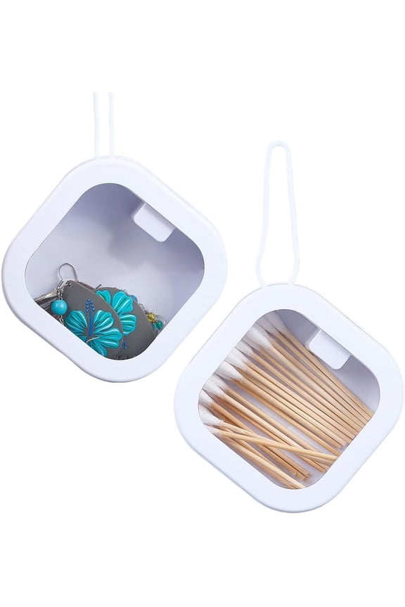 Multifunctional Plastic Pocket-Sized Push Switch Organizers Case Portable Travel Square Mini Boxes with Vixible Window and Hanging Rope for Beads Jewelry Crafts Hardware White 9.5x9.5x3cm