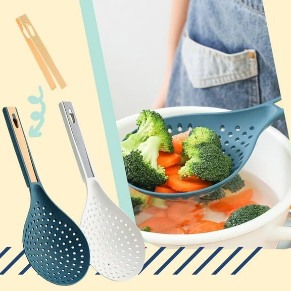 Multifunctional Plastic Strainer Spoon With Handle Kitchen Cooking Utensil For Draining Mixing And Serving 1Pcs