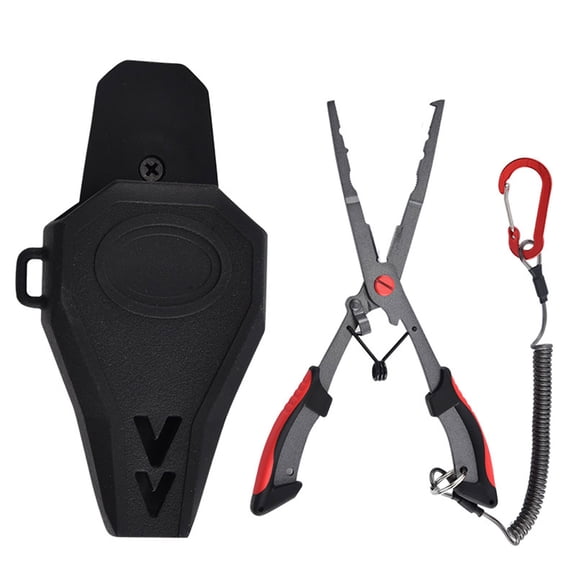 Multifunctional Pliers with Sheath Coiled Lanyard Fishing Pliers Braided Fishing Line Cutter Rings Openers Hook Remover
