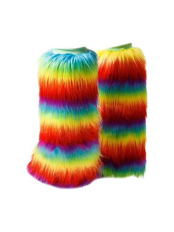 Multifunctional Plush Leg Warmers for Outdoor Activity Rainbow Boot Covers Cuffs