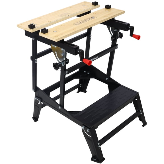Multifunctional Portable Foldable Workbench, Heavy Duty Steel Frame Holds Up to 550 Lbs, with Adjustable Jaws, Vertical Clamping, and 4 Rotating Pins for DIY Woodworking Projects, Black