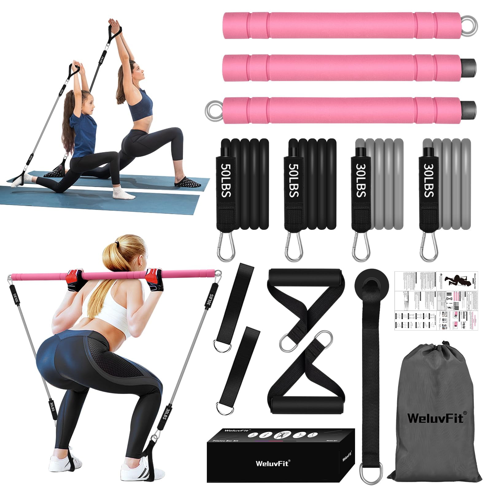 Multifunctional Portable Stackable Pilates Bar Kit with Resistance Door