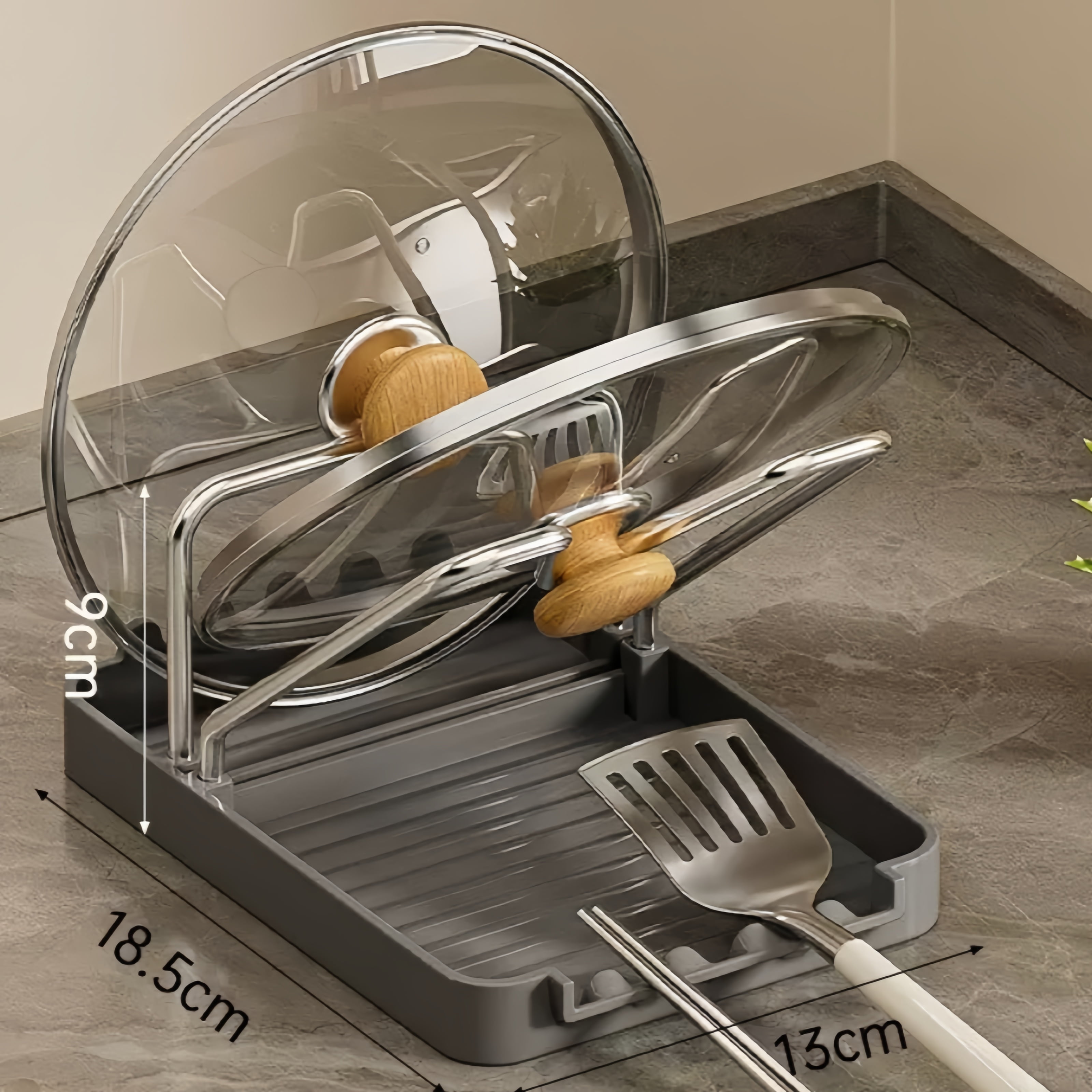 Multifunctional Pot Lid Organizer - Countertop Kitchen Utensil Holder for Lids, Spatulas & Utensils