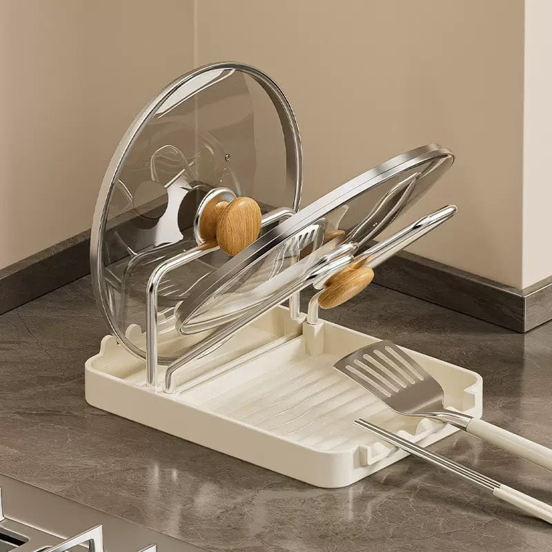Multifunctional Pot Lid Organizer - Countertop Kitchen Utensil Holder for Lids, Spatulas & Utensils