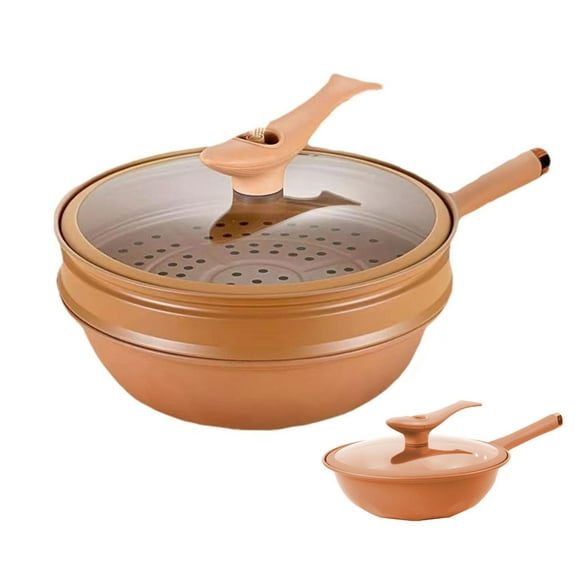 Multifunctional Pottery Clay Non-stick Micro Pressure Pot, 2-in-1 Cooking Pan Frying Pan with Steamer Basket and Lid Stir Fry Pans for Cooking Frying for Induction Gas All Hobs, 12.6 Inch
