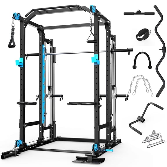 ULTRA FUEGO Multifunctional Full Power Cage Rack with Cable Crossover, Smith Machine, LAT-Pull Down, Squat System for Home Gym