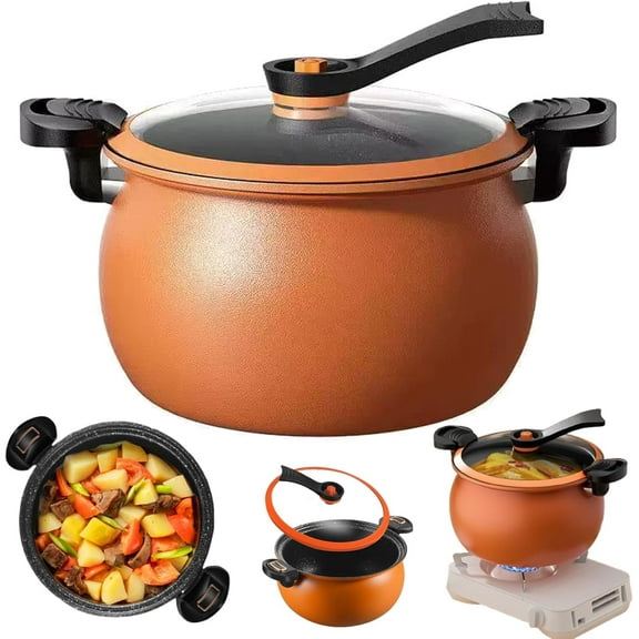 Multifunctional Pressure Cooker, Non-Stick Large Capacity Micro Pressure Pot with Visible Glass Lid & Heat-Resistant Handles – Fast Cooking for Soups, Stews, Rice & Family Meals (1pcs-Orange)