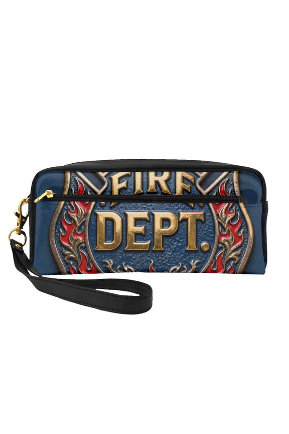 Multifunctional Printed Makeup Pouch Firefighter Blue Leather Travel Cosmetic Bag Portable Storage Bag