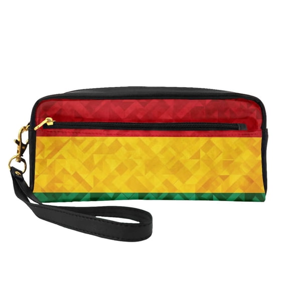Multifunctional Printed Makeup Pouch Retro Reggae-Rastafarian Flag Leather Travel Cosmetic Bag Portable Storage Bag