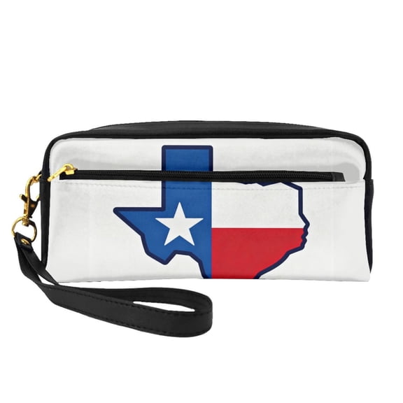 Multifunctional Printed Makeup Pouch Texas Flag Map Leather Travel Cosmetic Bag Portable Storage Bag