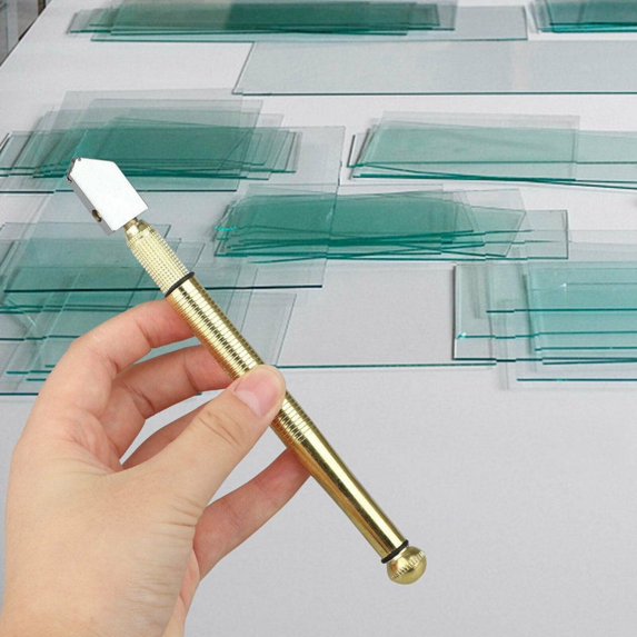 Multifunctional Professional Metal Diamond Glass Cutter, Anti-Slip Pencil Style Carbide Tip Cutting Tool for 4mm Mosaic Tile Mirror, Gold