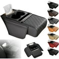thumbnail image 1 of Multifunctional Pu Leather Car Armrest Box Mat, Multifunctional Car Armrest Cushion, Universal Style Memory Cotton Car Armrest Box Pad, with Storage Bags Cup Holder, Tissue Box Slot, 1 of 6