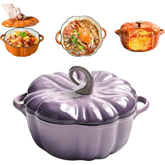 Multifunctional Pumpkin Dutch Oven Pot , 4 qt Pumpkin Dutch Oven, Pumpkin Cocotte Cast Iron Dutch Oven, Stew Soup Pot with Lid