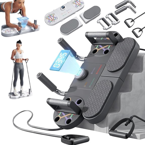 Multifunctional Push Up Board, Home Workout System with Resistance Bands, Timer Counter, Foldable Portable Training Equipment for Chest Shoulder Back Core
