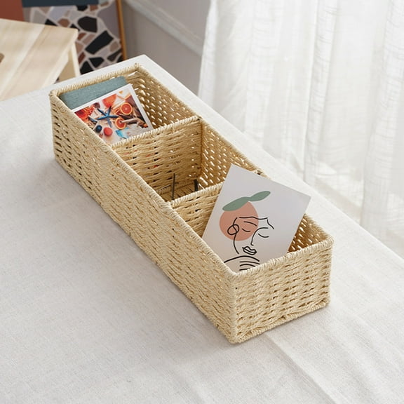 Multifunctional Rattan Style Desktop Storage Basket Organizer For Cosmetics Keys Stationery Dormitory Bedroom Office Use