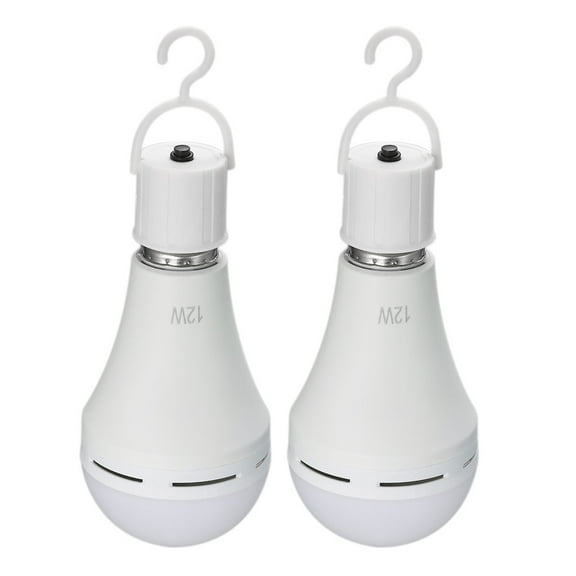 Multifunctional Rechargeable 12W Emergency LED Light Bulbs 60W Equivalent 6000K Bright Hanging Lamp Lights --E26/E27, AC100~240V for Outage Camping Garden Parties(Pack of 2)
