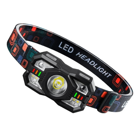 Multifunctional Rechargeable Intelligent Sensor Adjustable Headlamp Led Headlight With Side Light Red Light 18650 Battery Type C Charging 2.80 X 1.69 X 1.22 Inches Hands Free Light