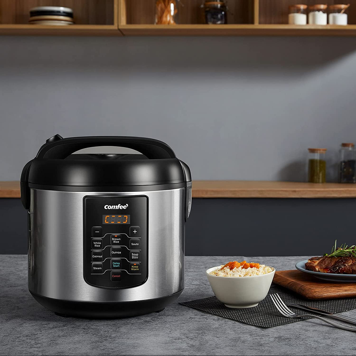 Multifunctional Rice Cooker 10 Cup Uncooked/20 Cup Cooked, 5.2 Qt Large Capacity with 8 One-Touch Programs
