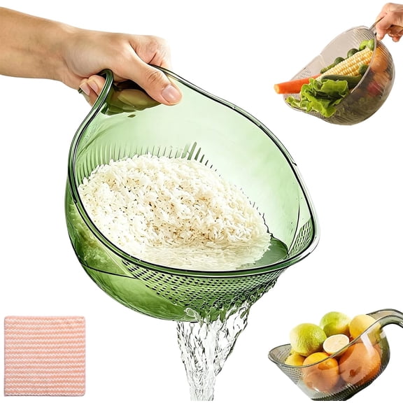 Multifunctional Rice Strainer with Handle, Ergonomic Rice Washer Strainer, Multifunctional Fruit & Vegetable Washing Bowl with Fine Holes, Efficient Draining & Rinsing (1*green)