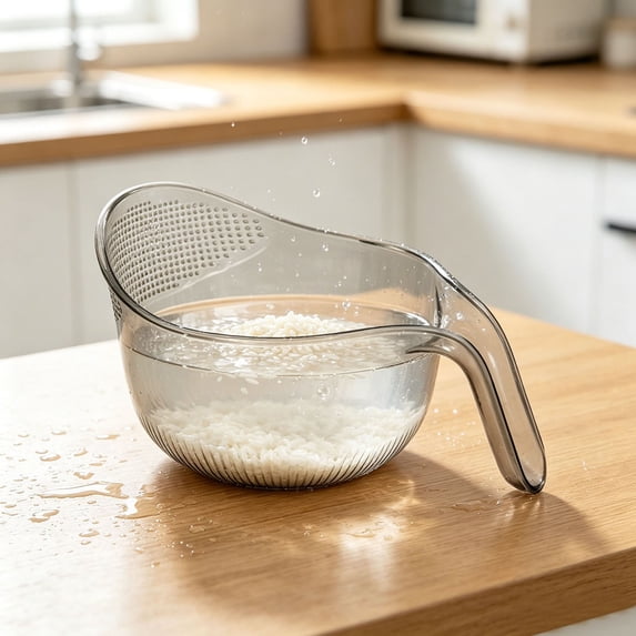 Multifunctional Rice Strainer With Handle Transparent Drain Colander Bowl For Rinsing Fruits Vegetables And Draining Pasta 9.1x6.3x3.5 Inch