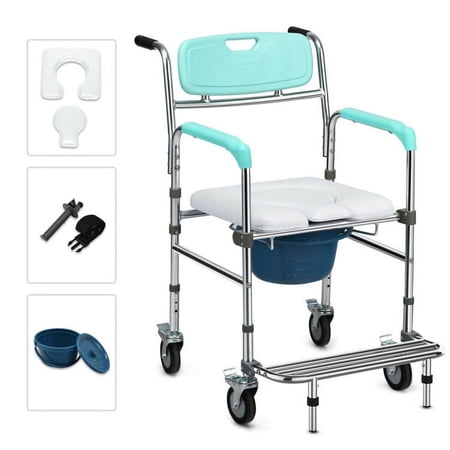 Multifunctional Rolling Commode Chair with Removable Toilet