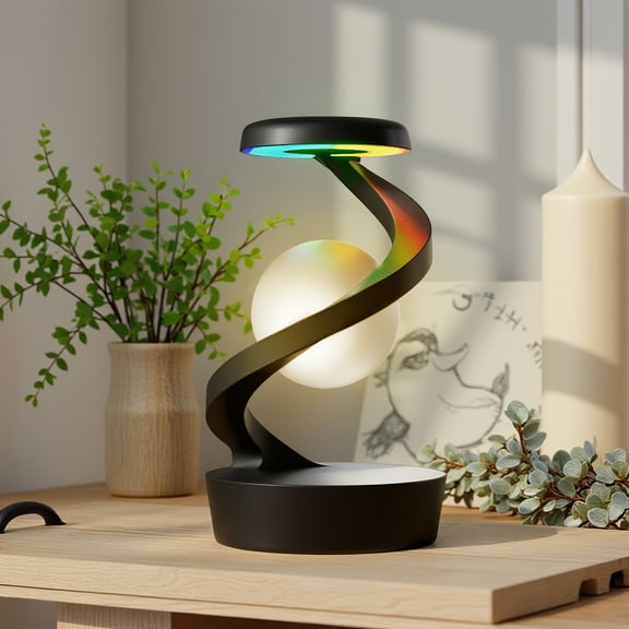 Multifunctional Rotating Floating Lamp, Wireless Charging Table Lamp, Phone Charger Bedside Night Light, Color Changing Ambient Light for Home Party Decor