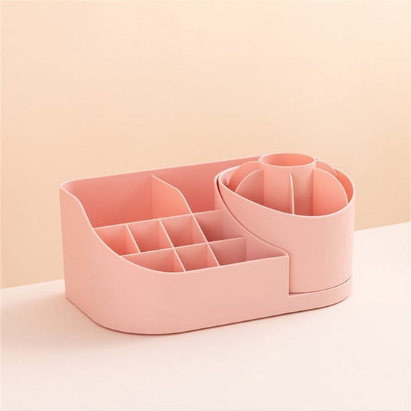Multifunctional Rotating Storage Box for Desk and Home, Durable PP Material, Ideal for Makeup, Office Supplies, and Kitchen Utensils Pink
